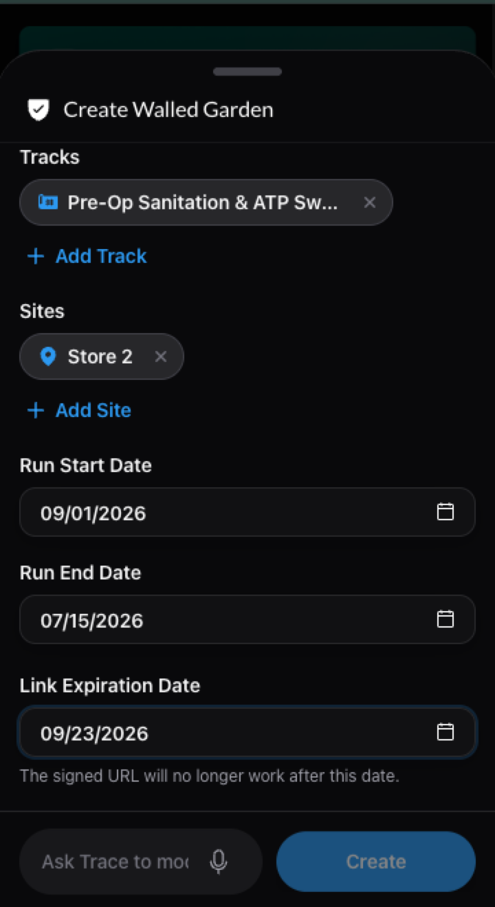 TraceTrack Create Walled Garden Auditor Read-Only Ledger Configuration Screen